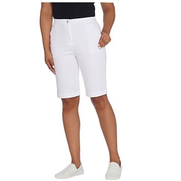 Linea by Louis Dell' Olio Woven White Denim Stretch Casual Chic Bermuda Shorts - Picture 1 of 5